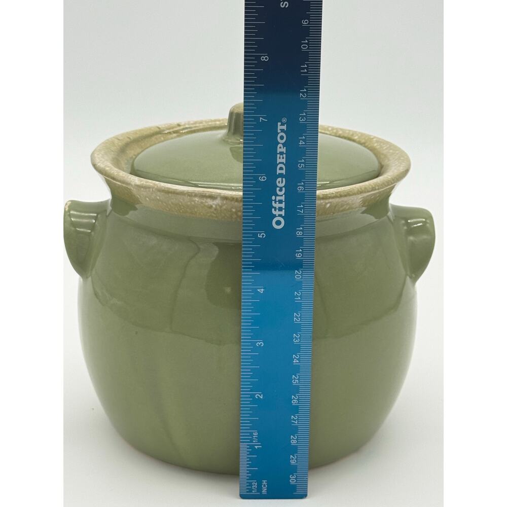 VTG Hull Pottery Avocado Green Drip Glaze Bean Pot Crock w/Lid Oven Proof USA - Picture 6 of 13